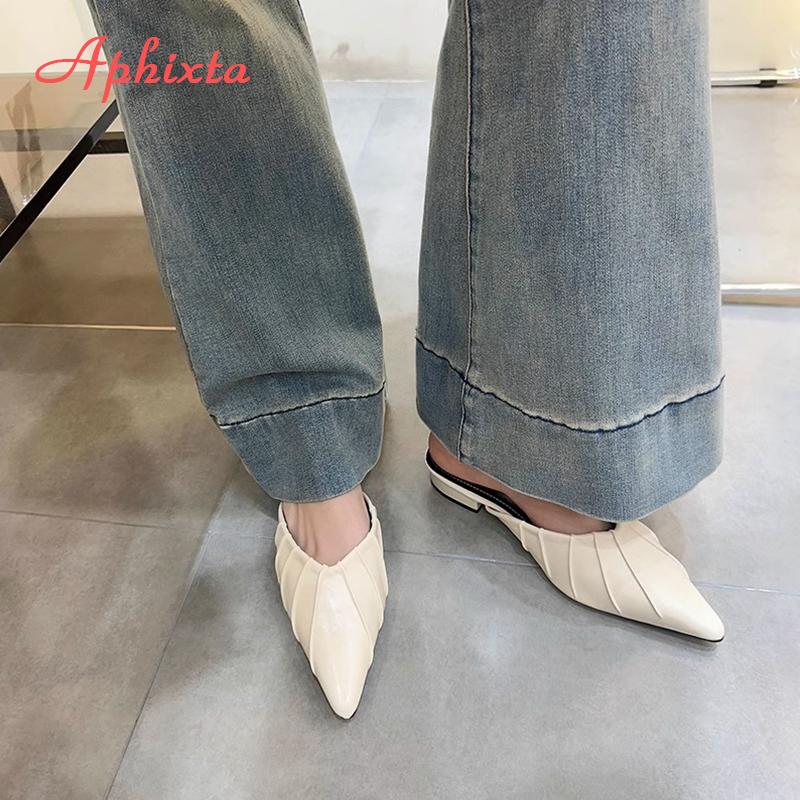 Aphixta High Heels Elegant Women Slides Pointed Toe Shallow Summer Dress Slides Sexy Pleated Design Patent Leather Slipper Shoe