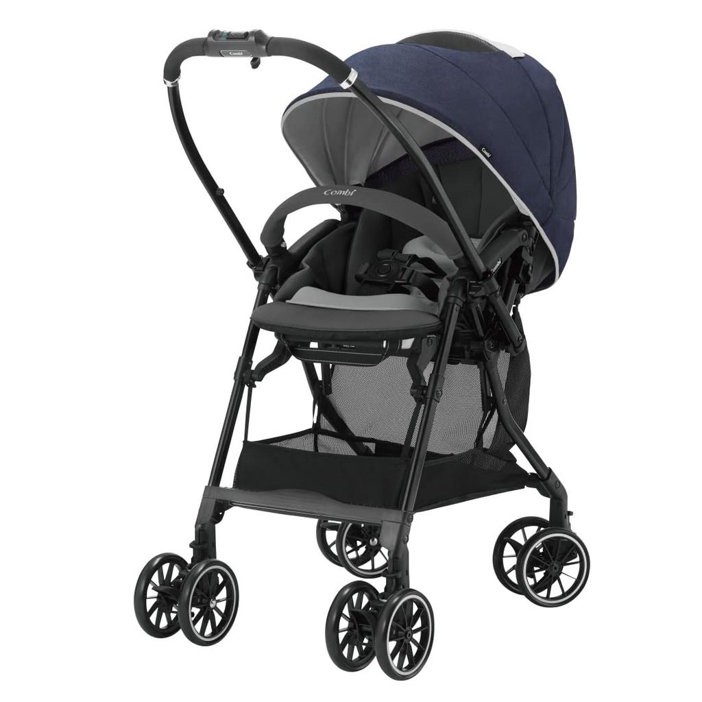 Combi A-Type (double-facing) stroller for babies from 1 month to 36 months, Sugocal Alpha Light with Egg Shock AX, Feather Navy. Lightweight stroller