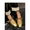 Soft Leather French Retro Beautiful Flat Shoes Soft Sole Niche Lace-up Loafers Gold Silver Mary Jane Single Shoes Women