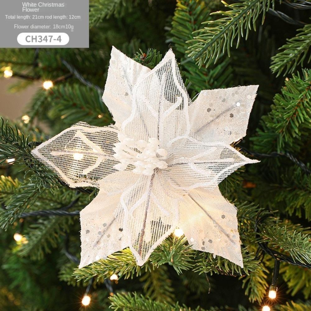 18cm Poinsettia Glitter Flower DIY Fake Flowers Christmas Flowers Large Hanging Ornaments Xmas Tree Decorations