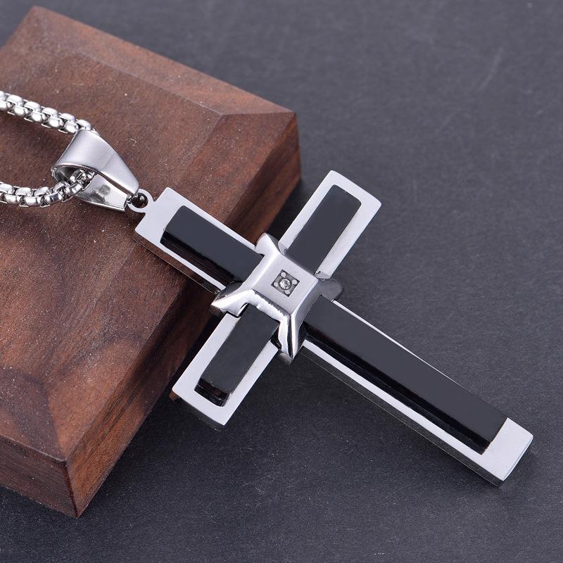 Klassischer Kreuzanhänger Männlich Edelstahl Lange Kette Persönlichkeit Christliches Jesuskreuz Halsketten Für Männer Gebetsschmuck