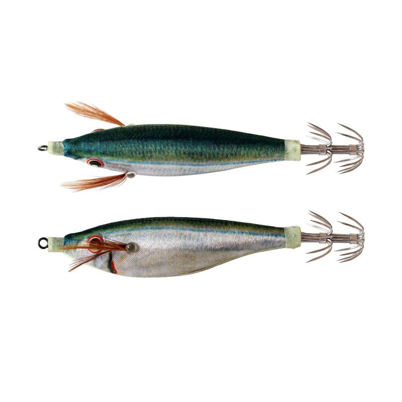 

XIUGOUDUOLA Luminous Squid Jig Set -3D Eye Hard Bait with Wood Shrimp Design, Glow in Dark Fishing Lures for Cuttlefish&Octopus