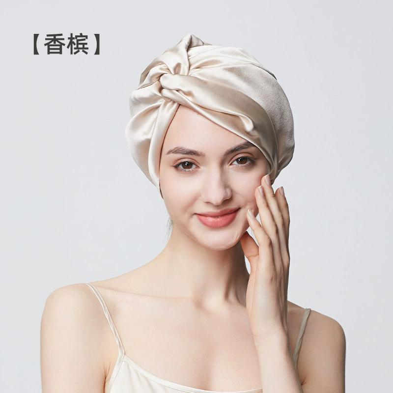 100% Mulberry Silk Hood Sleeping Cap Women's Night Hat 19 Momme with Adjustable Ribbon Hair Care
