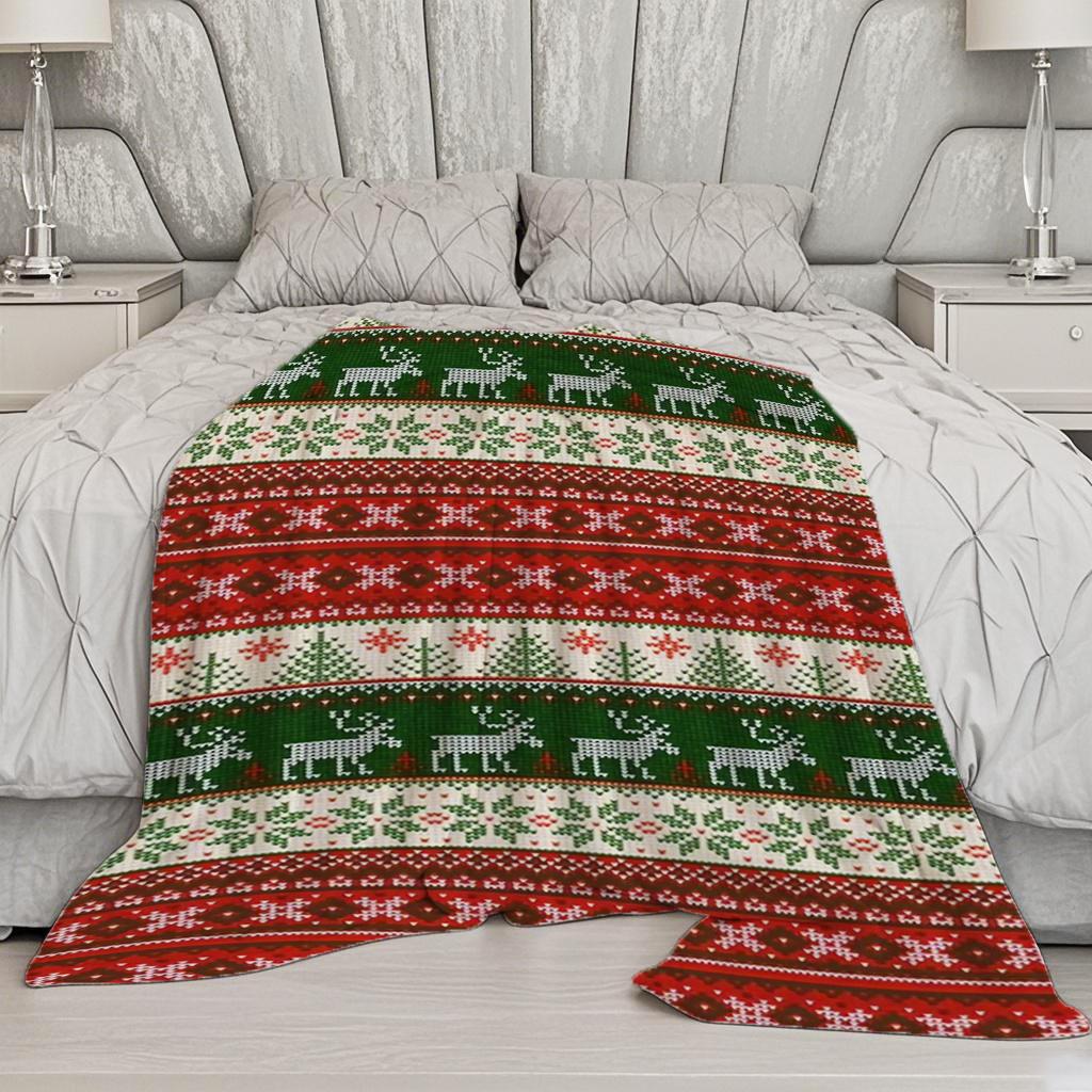 Christmas Pattern Blanket Microfiber Flannel Cover Blanket Bedroom Living Room Sofa Soft And Comfortable Home Decoration