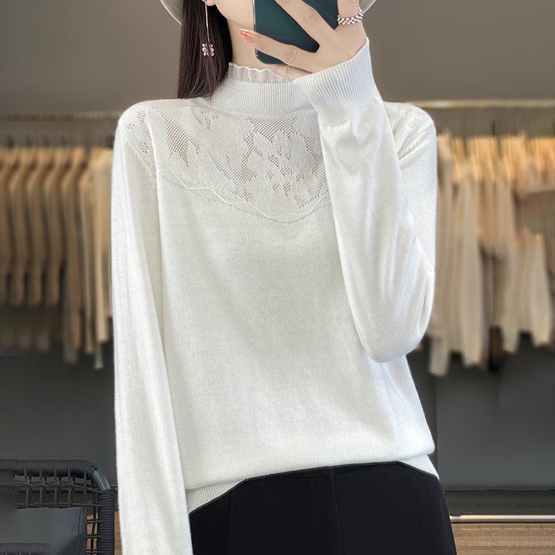 Damen Kaschmirpullover Qinghe Kaschmir 50% Wolle 50% Maulbeerseide Damen Herbst und Winter Kaschmir Pullover Weich und Warm