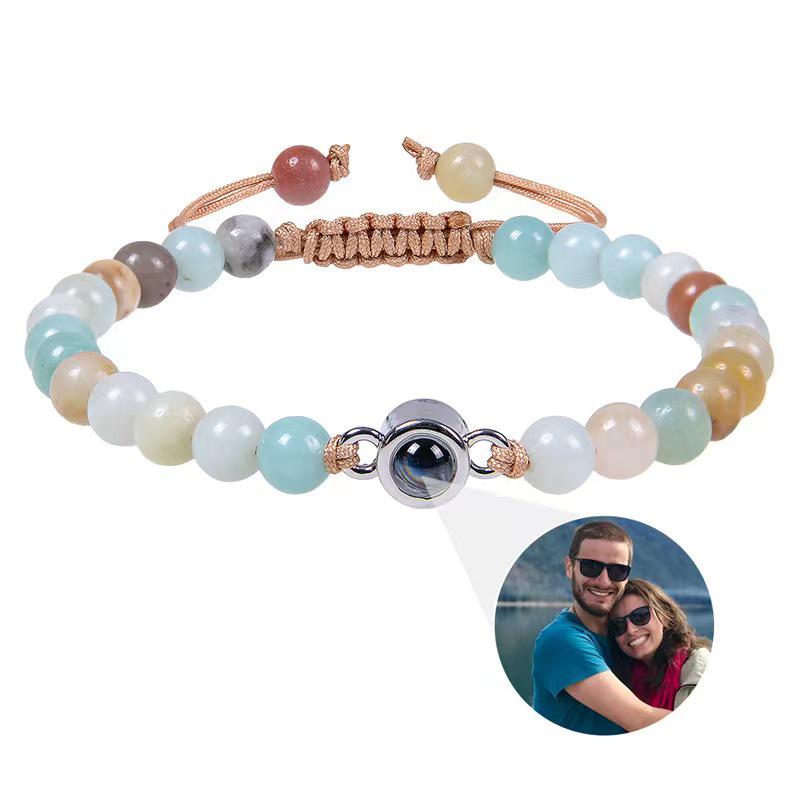 100 Languages Crystal Projection Bracelet: Custom Picture Frosted Stone Couple's Birthday Gift