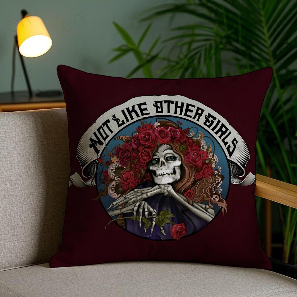 G-Grateful D-Dead Anmie Band Pillow Case Anti-Dustmite Pillowcase Invisible Zipper Silky Short Plush Sofa Cushion Cover