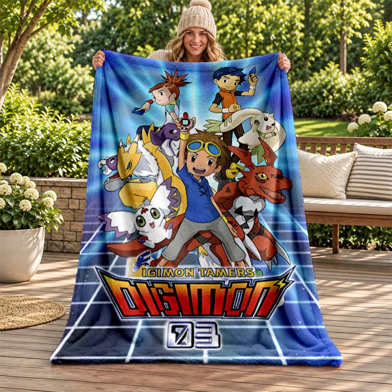 Digimon blanket Flannel Blanket Soft Cozy Plush Throw for Sofa Bed Lightweight Home Decoration Gifts for Christmas various holidays