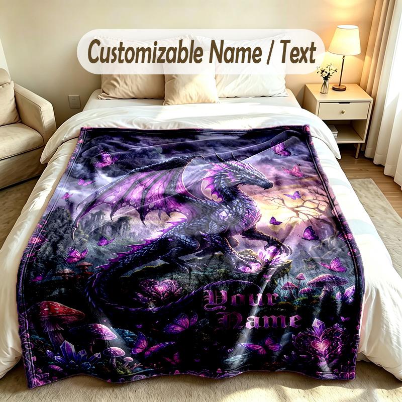 Dragon Phoenix Theme Soft Blanket Personalized Custom Name Text Print Warm Blanket Home Sofa Bedroom Decor