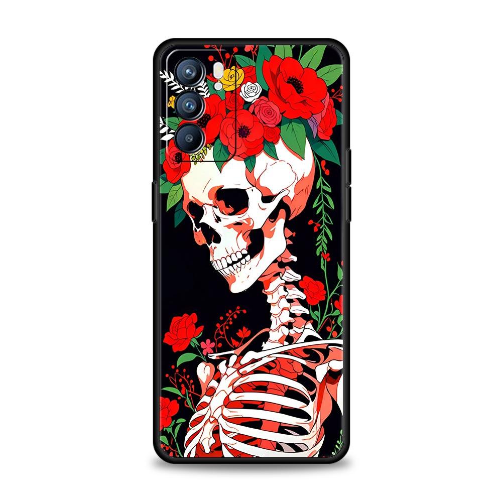 Hard Pink Purple Skull Phone Case For Oppo A54 A53 A52 A15 A95 A16 A78 A79 A80 A98 4G Find X5 X6 Reno10 12 13 F Pro 5G Cover