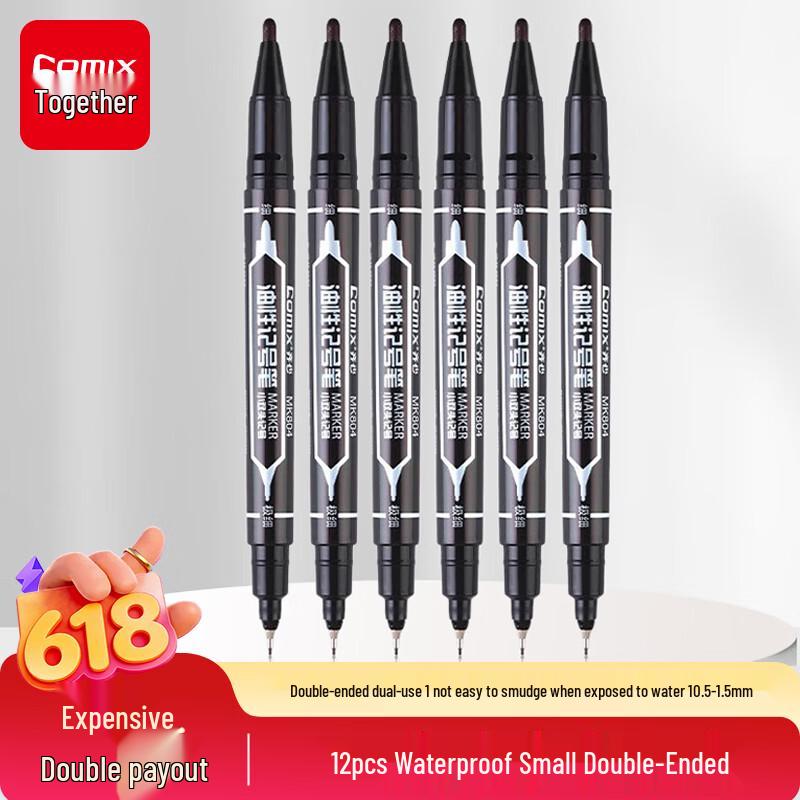 Comix Dry-Fast Waterproof Dual-Tip Oil-Based Marker Pens, 12-Pack