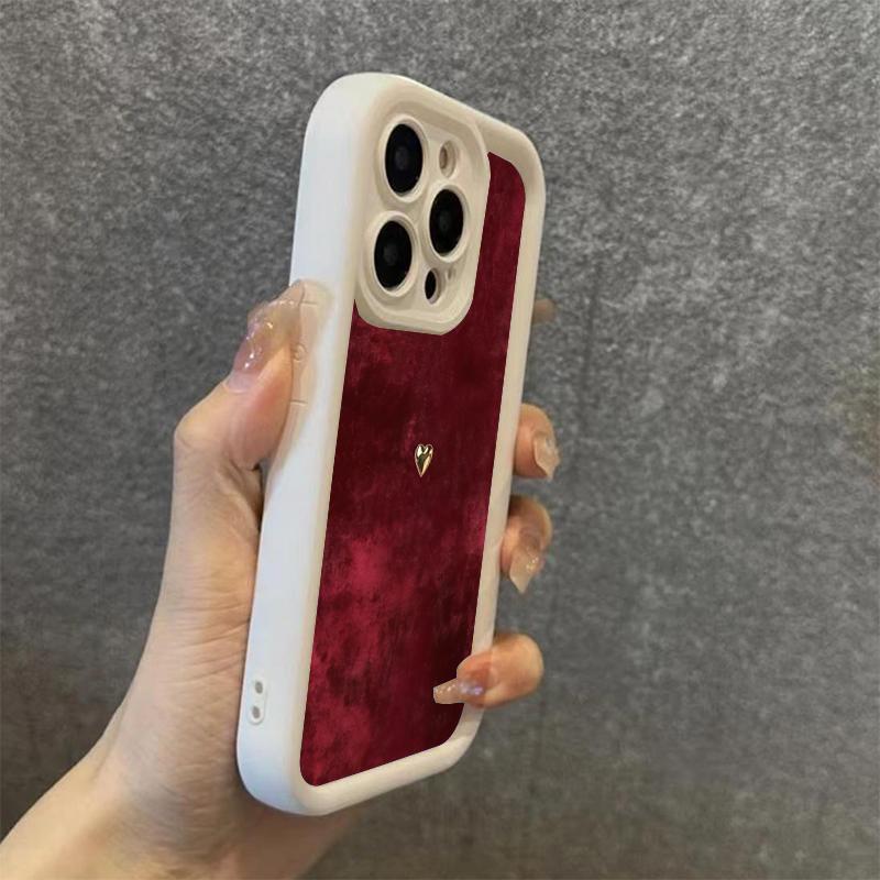 Wine Red Suede Gold Heart Leopard Phone Case For Samsung Galaxy S25 S24 S23 S22 S21 Ultra Plus FE A26 A33 A25 A16 A56 Soft Cover