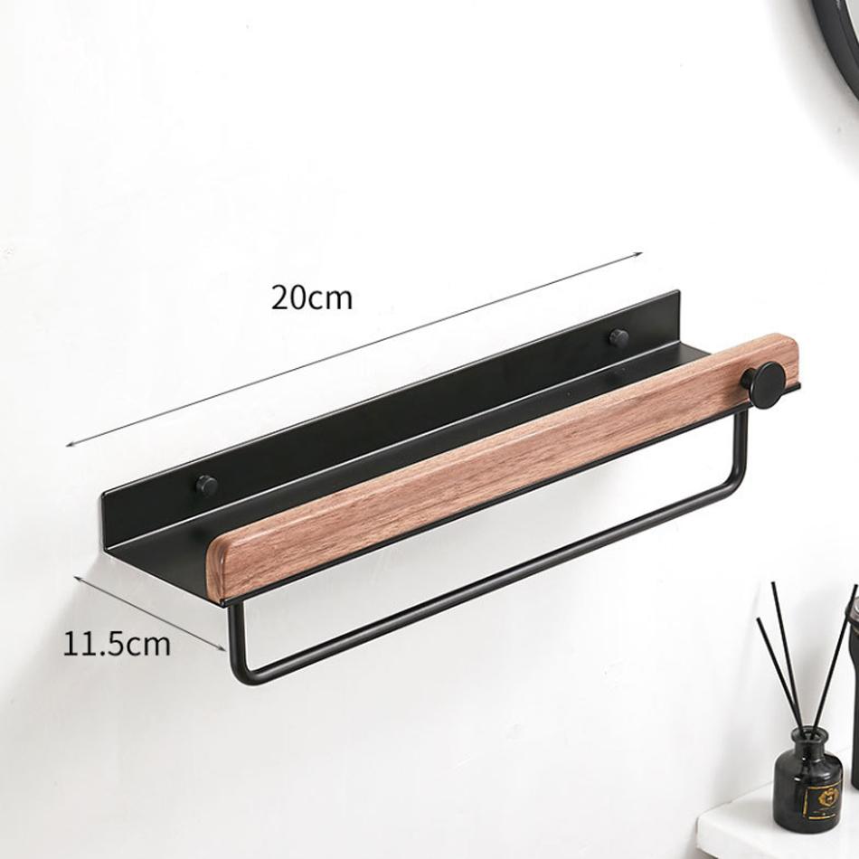 White Bathroom Shelf with Towel Bar Wood Aluminum Wall Mounted Lavatory Bath Shower Shampoo Soap Storage Holder Organizer Rack