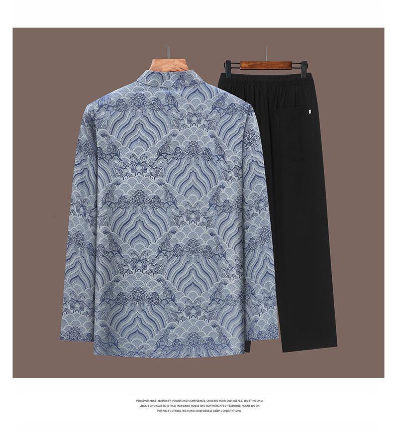 Summer Cross-Border Tang Suit Set: Lightweight Long Sleeve & Pants for Middle-Aged and Elderly Men
