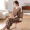 Elegant Spring Suit Set for Middle-Aged Women: Long Sleeve Top & Plaid Trousers Two-Piece.