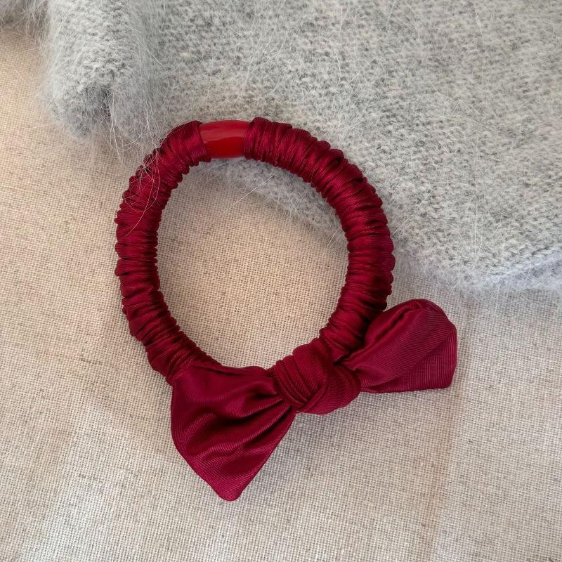 Red Satin Pleated Small Intestine Hairband Elastic Hair Tie Bun Hairpin Scalp Hair String Hair Accessory