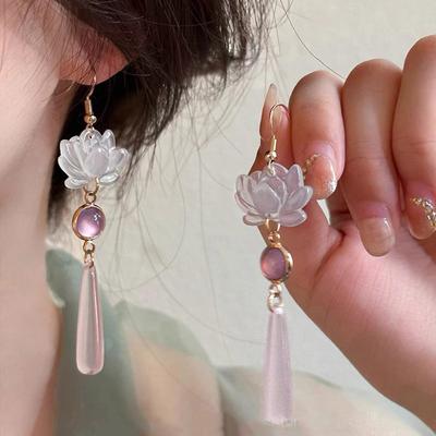 Basit Lotus Kolye Kulak Kancaları Retro El Yapımı Çin Klasik Küpeler Çin Antik Stili Zarif