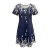 Damen Midi-Kleid mit Rundhalsausschnitt, kurzen Ärmeln, Regular Fit, mittelhohem Bund, Blumendruck, lässiges, lockeres Tunika-Kleid