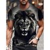 2026 Hot Selling Fashionable Cool Domineering Black Lion Texture 3D Printing Fast Drying Outdoor Street Dance T-shirt Large Size