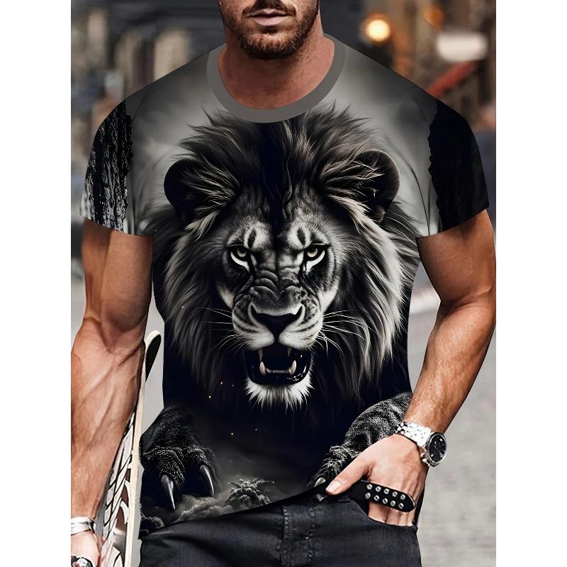 2026 Hot Selling Fashionable Cool Domineering Black Lion Texture 3D Printing Fast Drying Outdoor Street Dance T-shirt Large Size