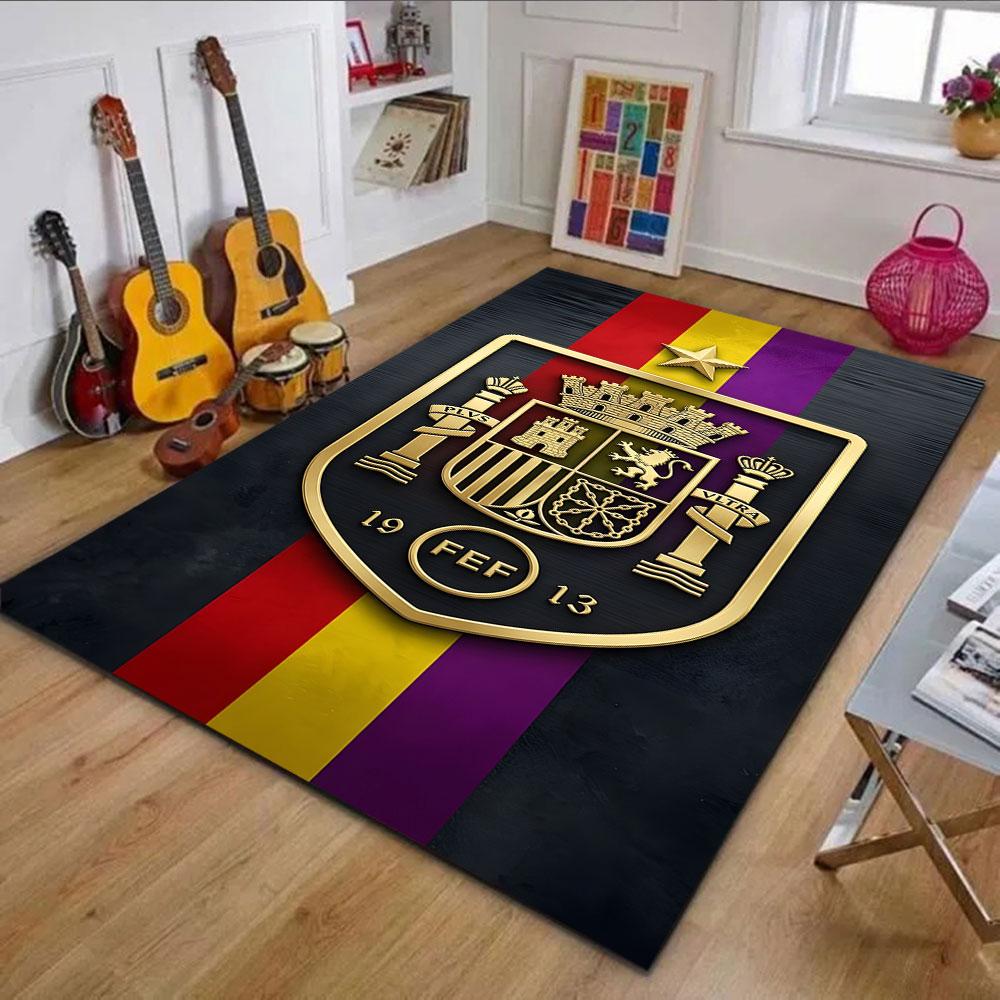 Gold Emblem on Striped Background Patterned carpet, non slip mat suitable for living room and bedroom sofas