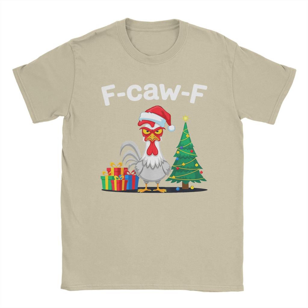 FCawF Christmas Rooster F Cawf Chicken XMas Men T Shirts Awesome Tees Short Sleeve Crew Neck TShirt Cotton Summer Clothing
