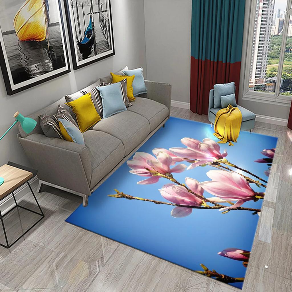 Magnolienblüten Teppich Rosa und Weiß Blumenteppiche Fußmatten Schlafzimmerdeko Bodenteppiche für Badezimmer Küche Eingang Rutschfester Teppich