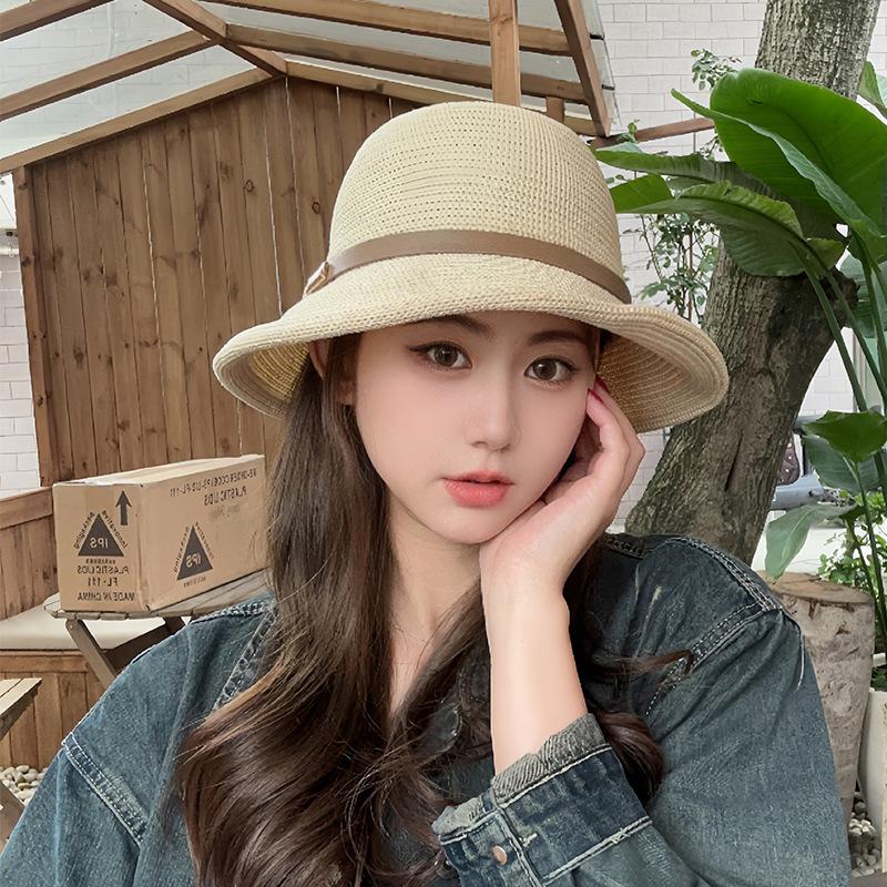 Summer New Bucket Hat Women's Face Small Sunscreen Sunshade Top Hat Straw Woven Versatile Breathable Basin Hat