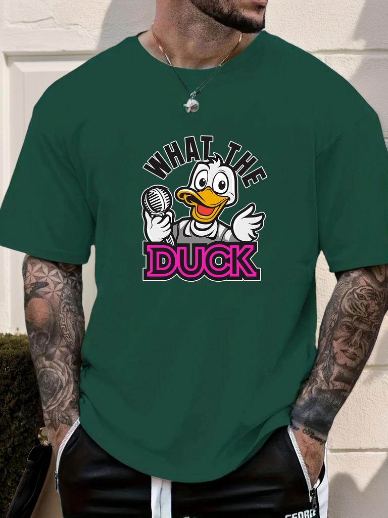 Mens WHAT THE DUCK Cartoon Duck Graphic Cotton TShirt Short Sleeve Breathable Comfort Fit Soft Light Casual Daily Wear Top