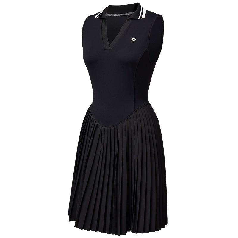 Womens Tennis Dress With V-Neck Waist-Cinching Fit Pleated Skirt Quick-Dry Sportswear Badminton Pickleball Active