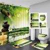 Set Completo Tenda Doccia per Bagno e Tappetino WC Antiscivolo Tappeto Tenda da Bagno in Bambù Verde per Decorazione Bagno