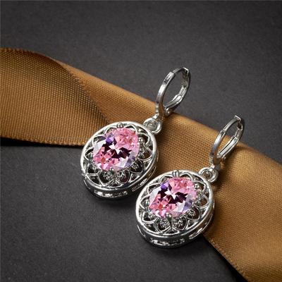 Luxury Crystal Rainbow Stone Hoop Earrings Classic Silver Color Engagement Earrings Dainty Oval Zircon Flower Earrings For Women