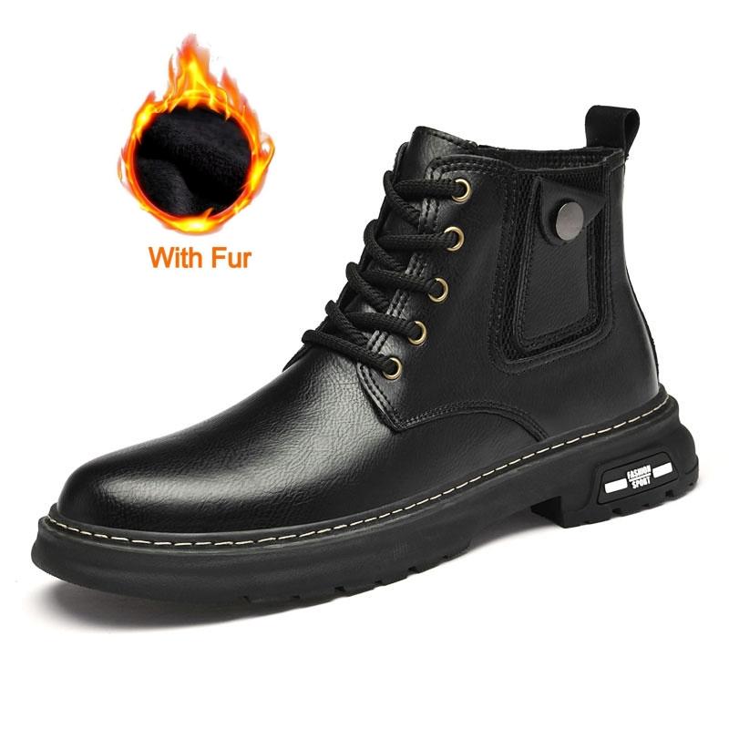 2024 Men Luxury Brand Genuine Leather Boots Casual Fashion Antiskid Ankle Booties Winter High Top Comfy Platform Motorcycle Boot