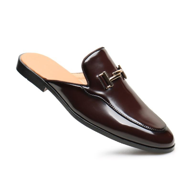 

Summer British style fashion casual bag head half slippers men s 45 темно-коричневого кольору