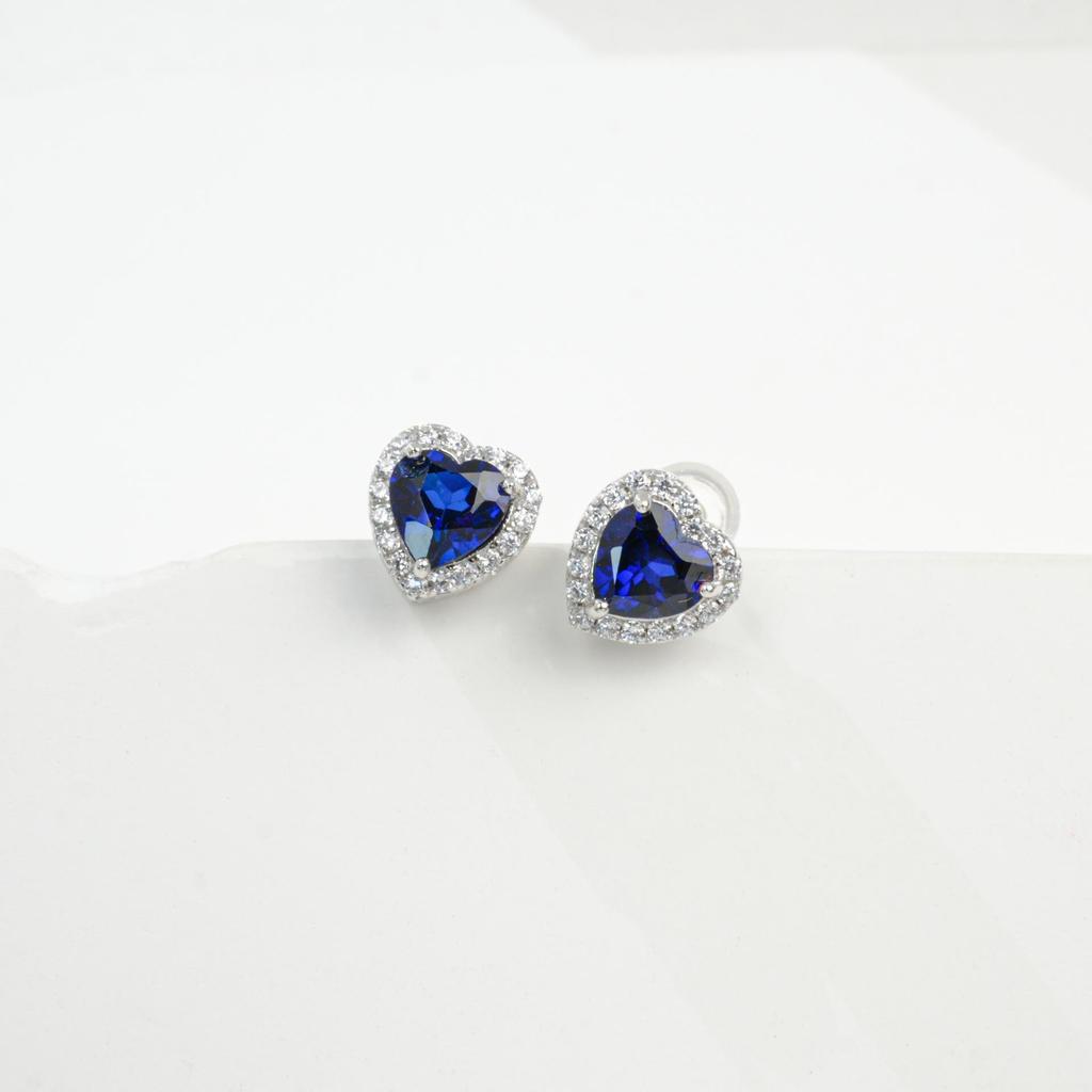 S925 Sterling Silver Heart-Shaped Sapphire and Diamond Stud Earrings for Women - Versatile Anniversary Jewelry