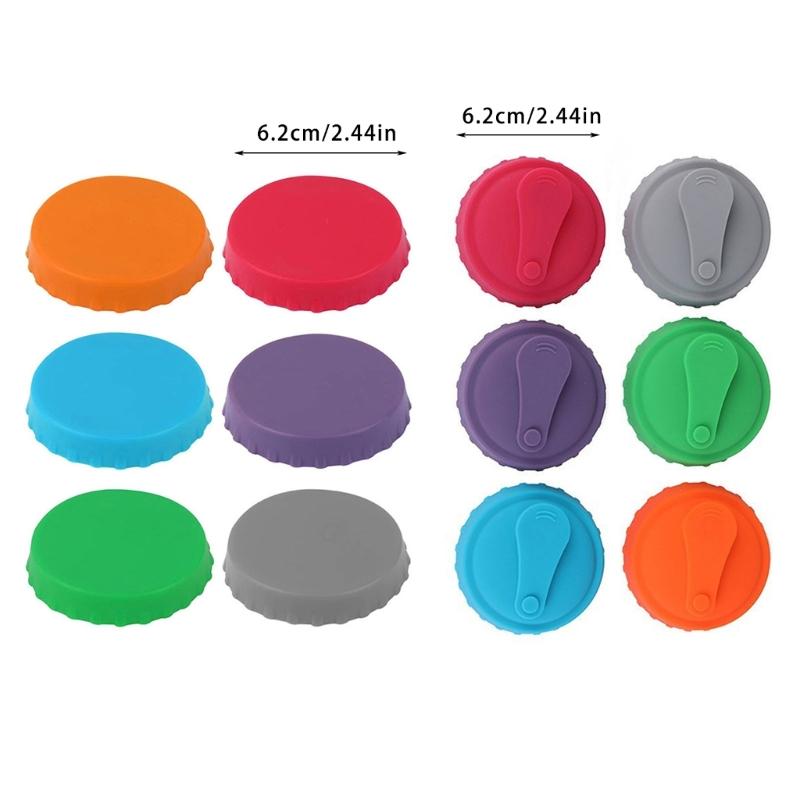 Set of 6 Silicone Beverage Can Lids Beer Can Caps Covers Portable Drink Sealers Assorted Color Lid Protectors Tool