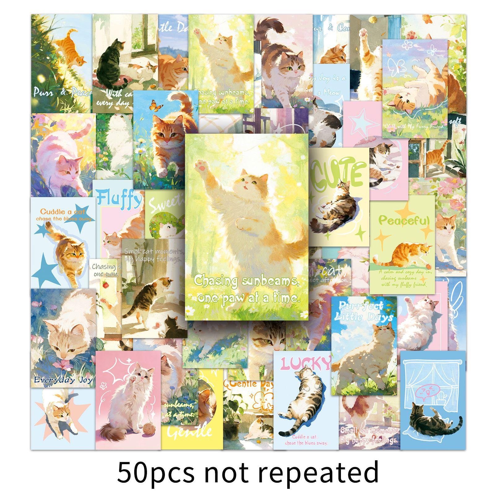 50pcs Cute Cat Stickers for Journaling Kawaii Cartoon Vinyl Stickers Aesthetic Pet Deco Decal for Notebook Planner DIY Sticker