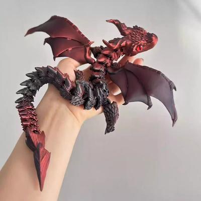 2025 3D Printed Articulated Chinese Dragon Simulation Figurine Toy with Large Horns, Wings and Small Ornaments As a Gift