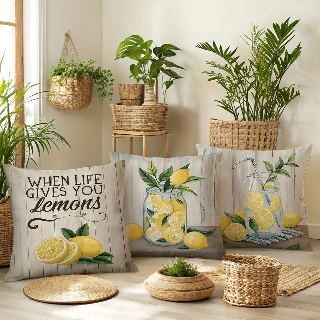 Cheerful Lemon Theme Pillowcase - "When Life Gives You Lemons" Quote Print Pillow Cover for Sofa Bedroom Living Room