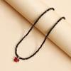 Fashionable Black Beaded Crystal Necklace Love Heart Pendant Clavicle Chain Handmade Adjustable Length Neckchain Jewelry