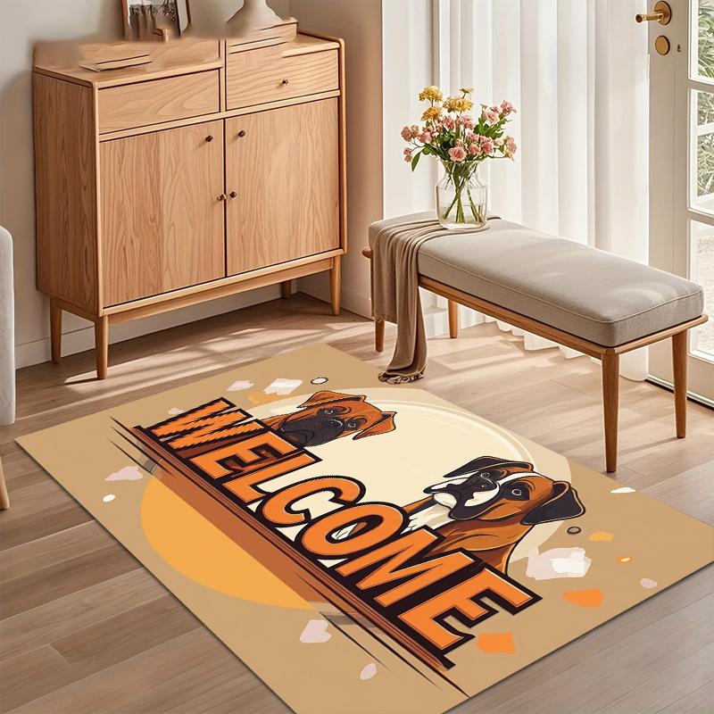 

Boxer Dog Welcome Print Area Rug Non Slip Soft Floor Carpet for Entryway Living Room Bedroom Kids Room Pet Friendly Decor 40X60cm