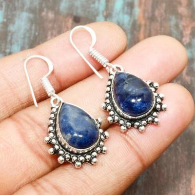 Lovely Sodalite Gemstone Handmade 925 Sterling Silver Designer Earring Jewelry