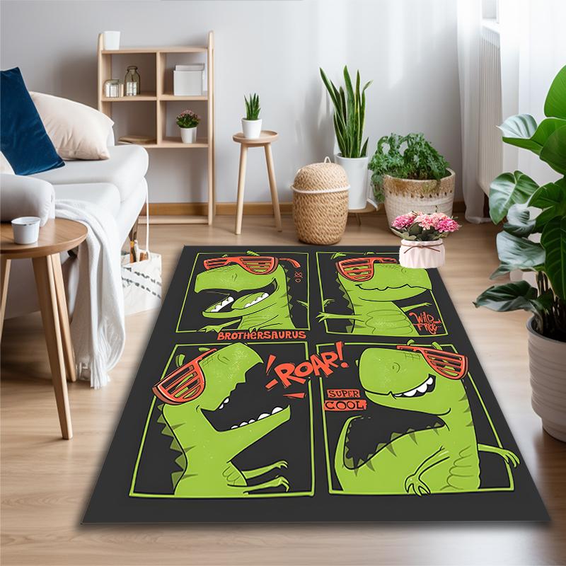 Green Monster Faces Rug Ideal for Reading Room, Multi-purpose Office Chair Sofa Carpet, Anti-slip Printed Home Area Rug