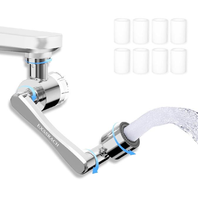 1080° Rotating Faucet Extender with Filter Cotton, Multifunctional Swivel Extension Robotic Arm Sink Aerator for Kitchen/Bathroom, 2 Water Outlet
