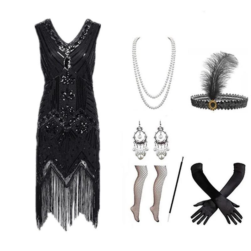 1920s Gatsby-Inspired Beaded Sequin Fringe Dress - Retro Evening Style for Women