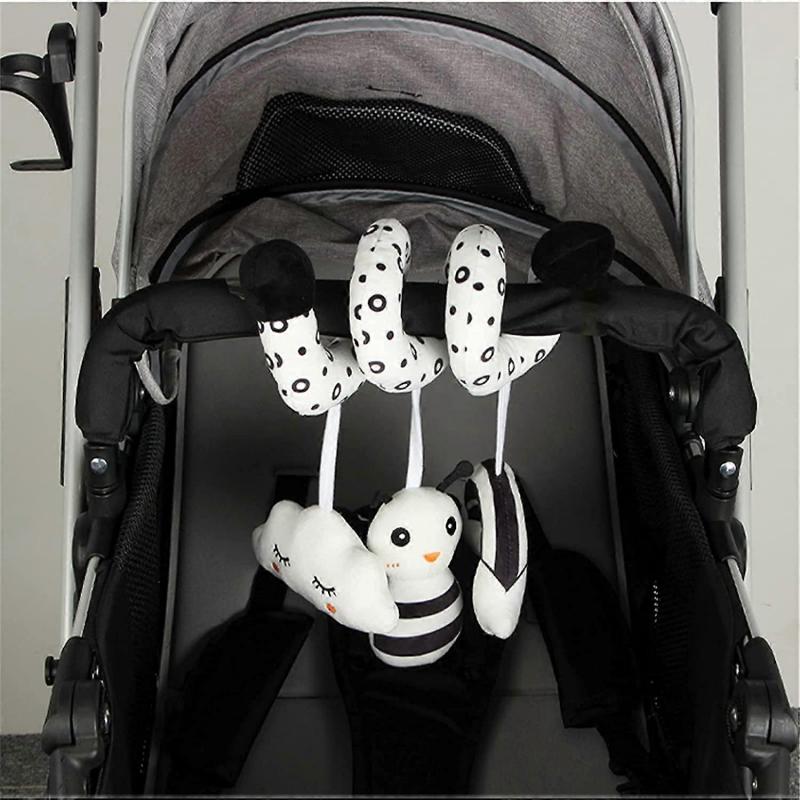 Spiral Toys for pram,Spiral Activity Hanging Toys Car Seat Toys Baby Spiral Toy,With Ringing Bell Soft Cuddly Toy(Black and White)