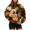 Damen Kapuzenpullover mit Blätterprint und Tasche für Haustiere für Freizeitkleidung