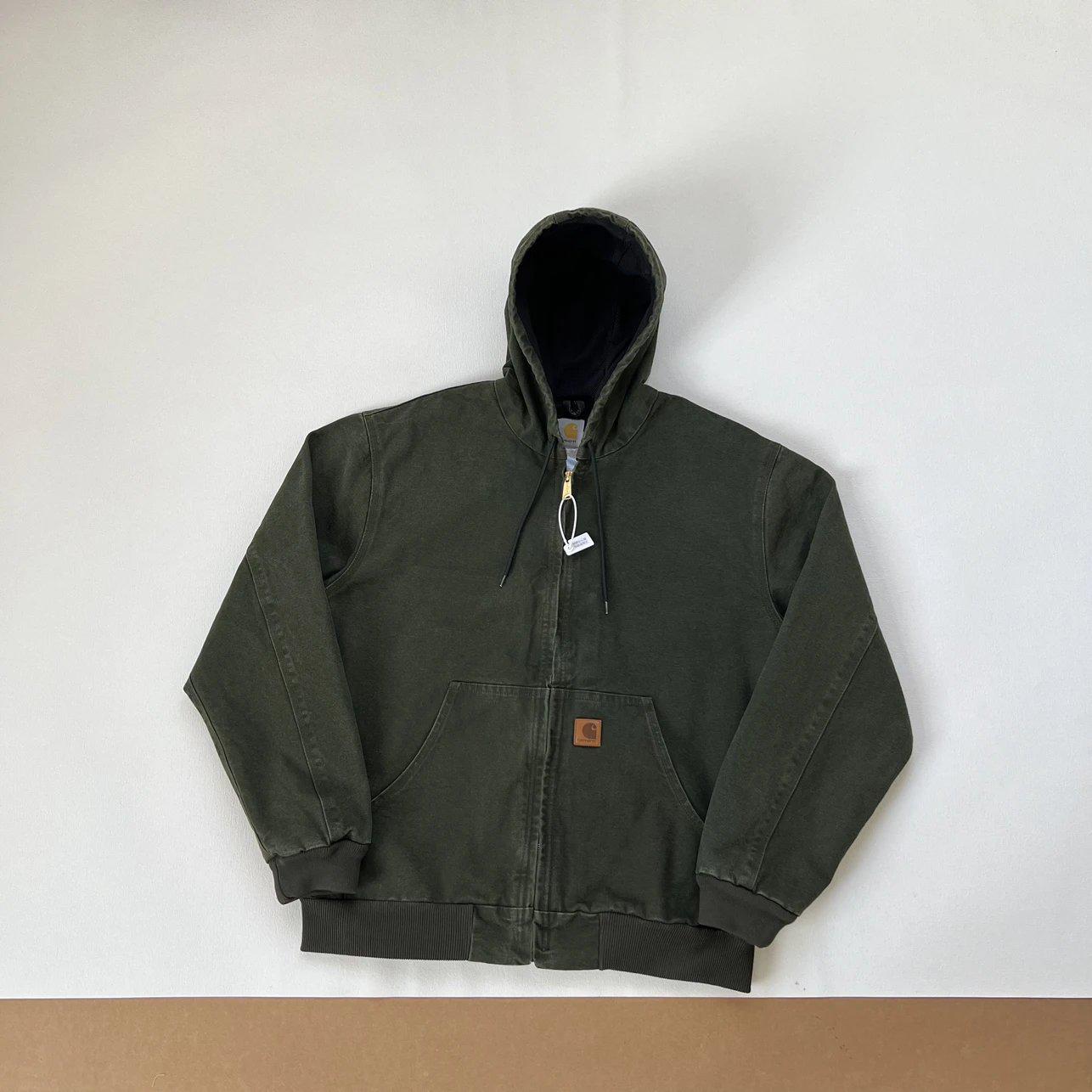 J25 Тяжелая стираная J130 Куртка-бомбер с капюшоном, потертая, винтажная, для автомобиля Large