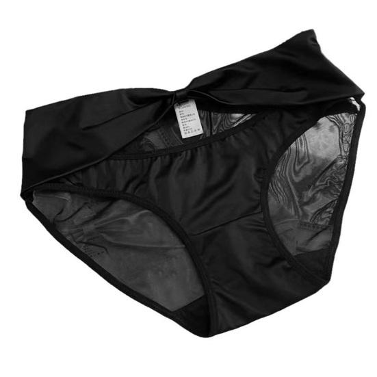 Women Panties See-through Mesh Big Bow Decor Satin Hollow Out Mid Waist Solid