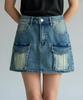 Bonseullipi Vintage Wash Cargo Skirt (Blue)
